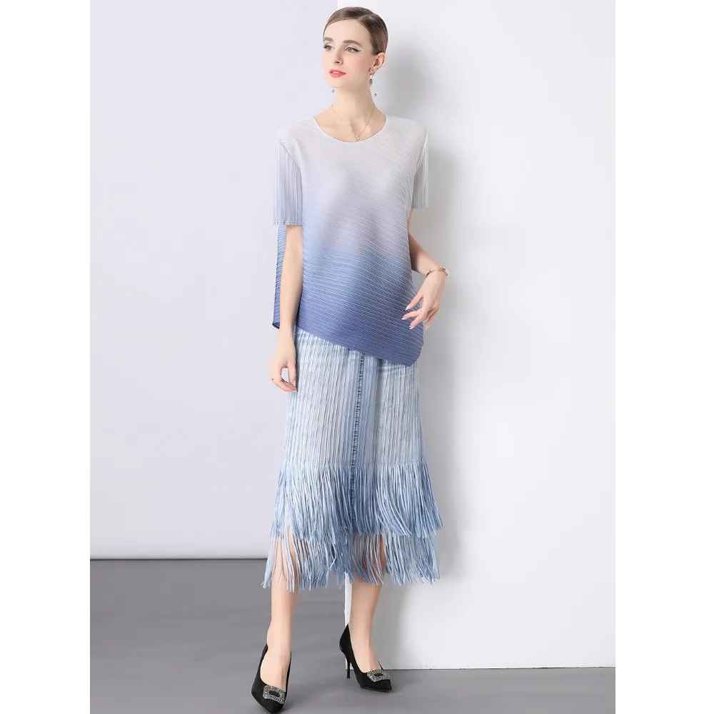 

Faionable плиссированный трансграничный женский комплект устраняет комплект из двух предметов из полиэстера Middlemen Ele V-Ne Long Sve