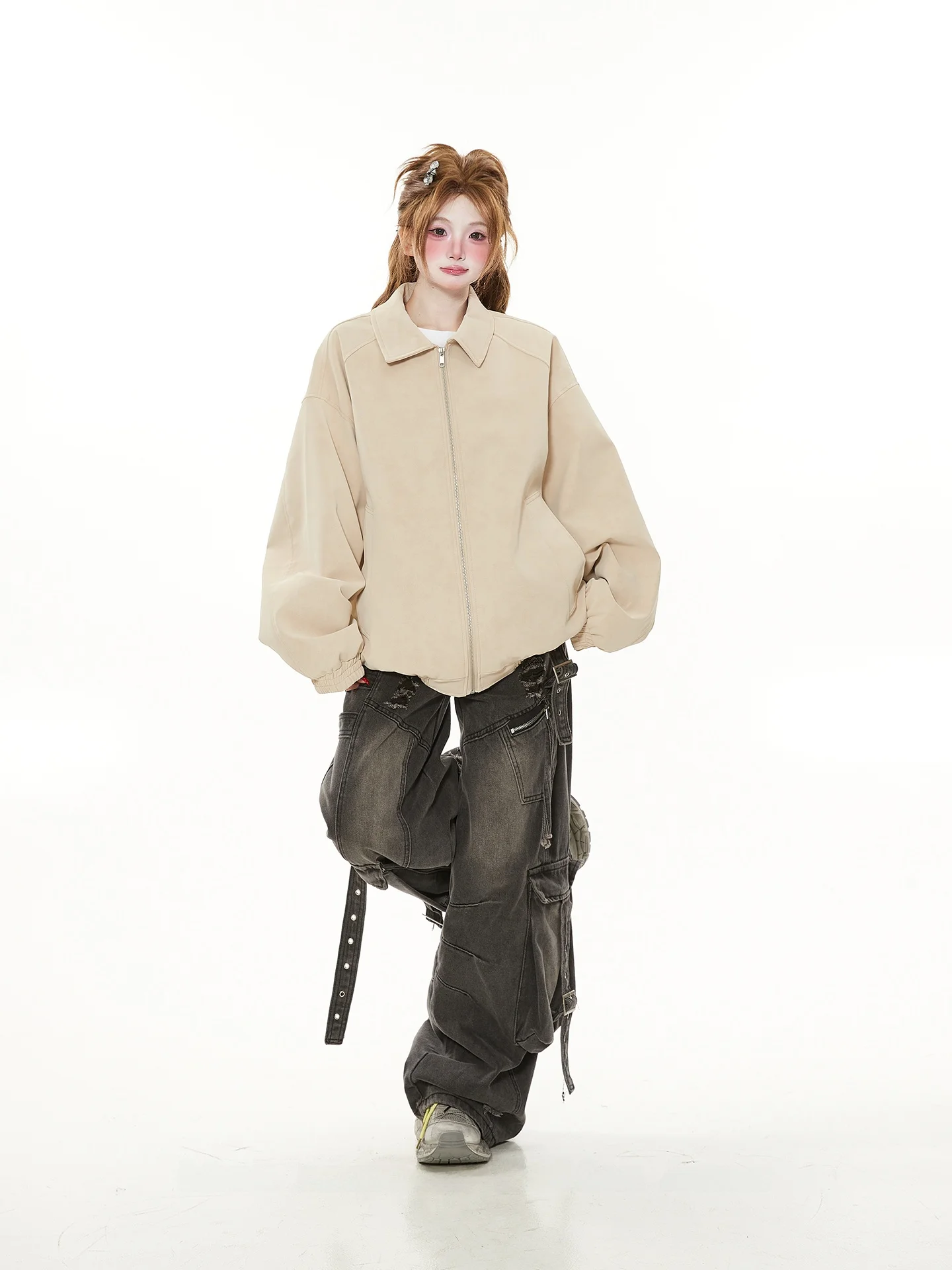 

Ретро-куртка в американском стиле для женщин: повседневная свободная кожаная куртка из искусственной кожи для весны и осени, с воротником, унисекс, модная, трендовая, брендовая