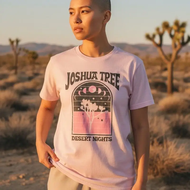 T-shirt graphique Mighty Fine Joshua Tree Desert Nights, taille : XS, violet clair