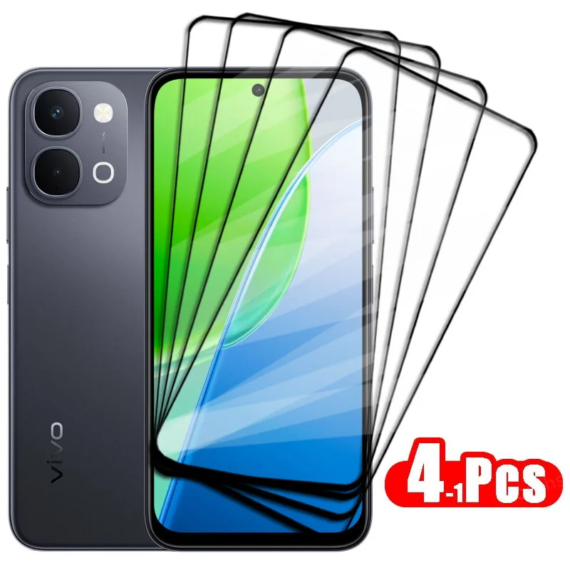4-1 قطعة من الزجاج لهاتف Vivo T5 غطاء كامل من الزجاج المقسى Vivo T5 T5X واقي للشاشة طبقة حماية للهاتف Vivo T5