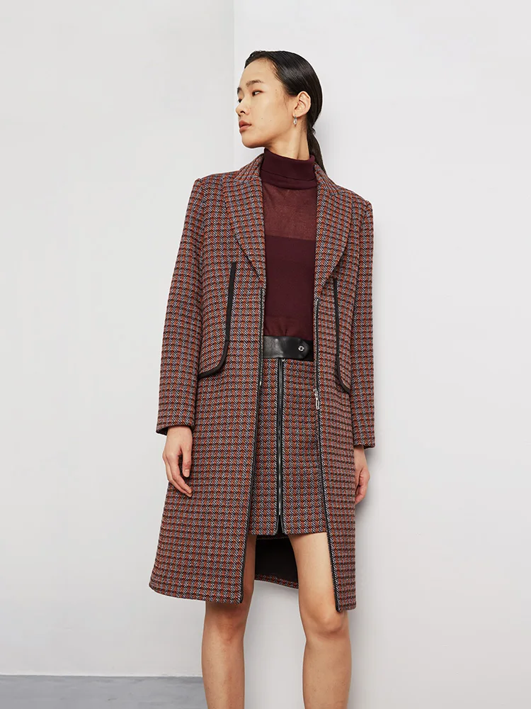 

Коралловый шерстяной вязаный пиджак на молнии, приталенный, из твида, женская верхняя одежда, модный, для офиса, длинный рукав