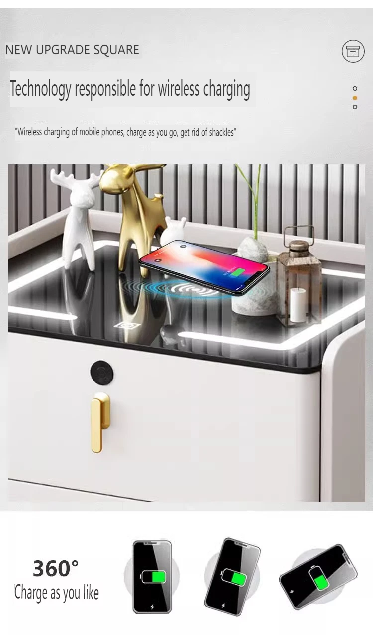 طاولة بجانب السرير ذات درج علوي ذكي، طاولة بجانب السرير فاخرة بيضاء لامعة #3