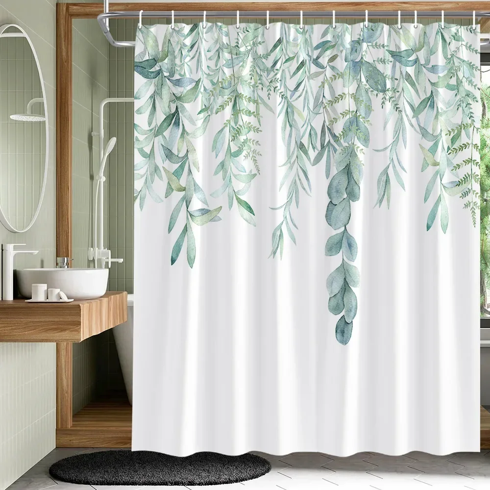 Juego de cortinas de ducha de flores y hojas de plantas, torre de tambor Floral de jardín, Tela de decoración de baño, cortinas de baño de partición