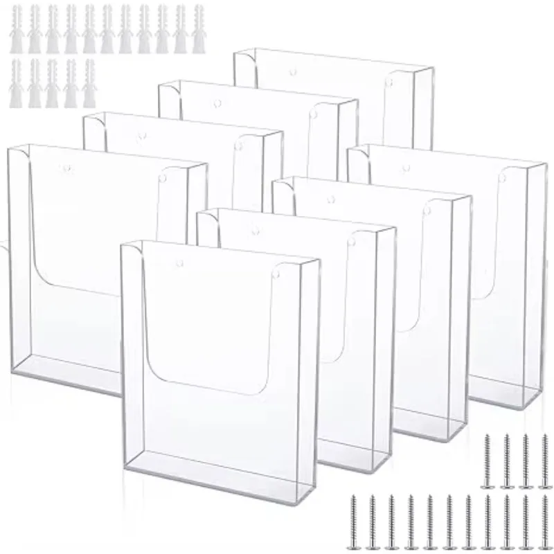 8 Pack Home Wall Mount Brochure Holder 8.5 X 11 Inch Clear Acrylic Magazine Booklet Display Stand File Mail Rack