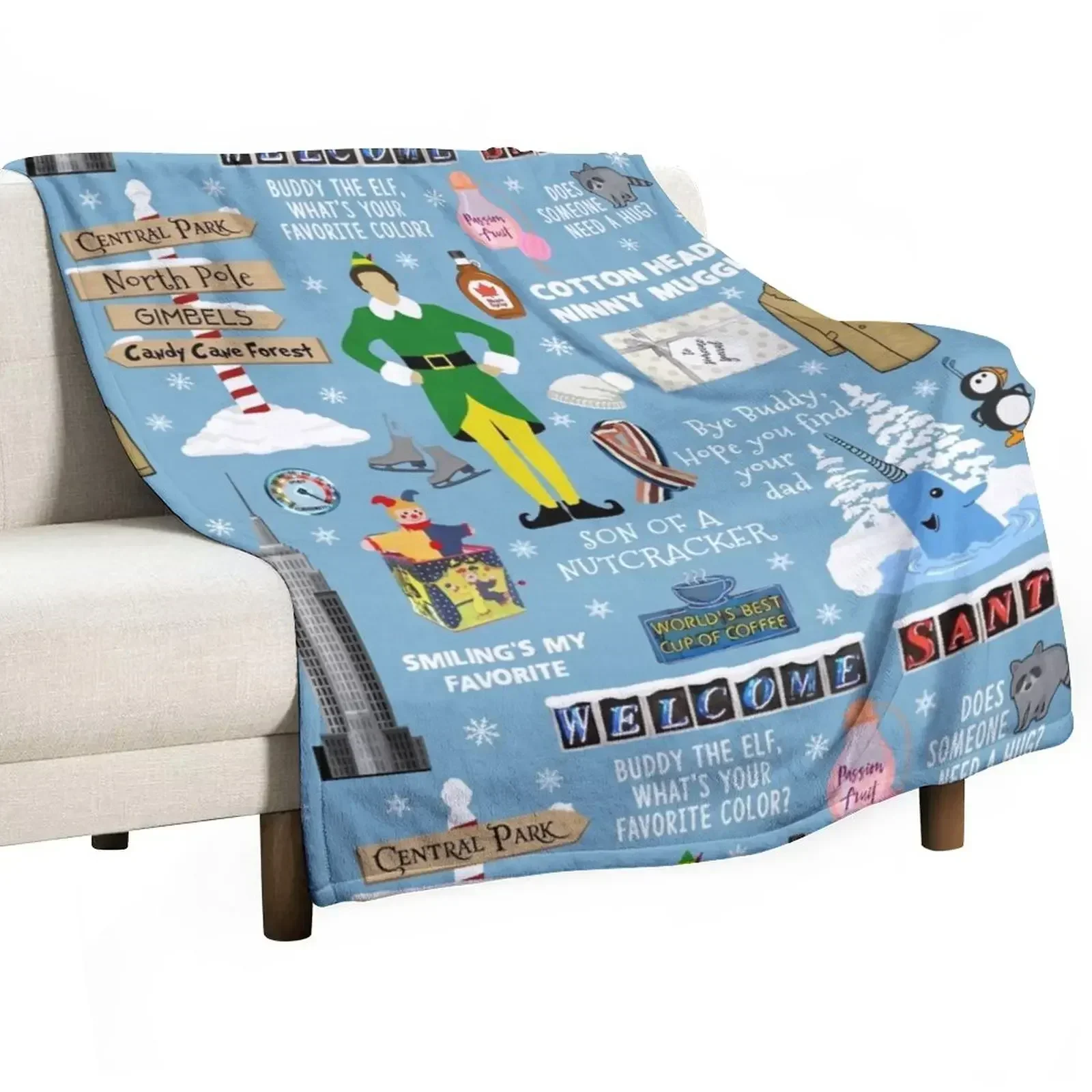 

Buddy the Elf collage, Blue background Throw Blanket Soft Beds Tourist Blankets