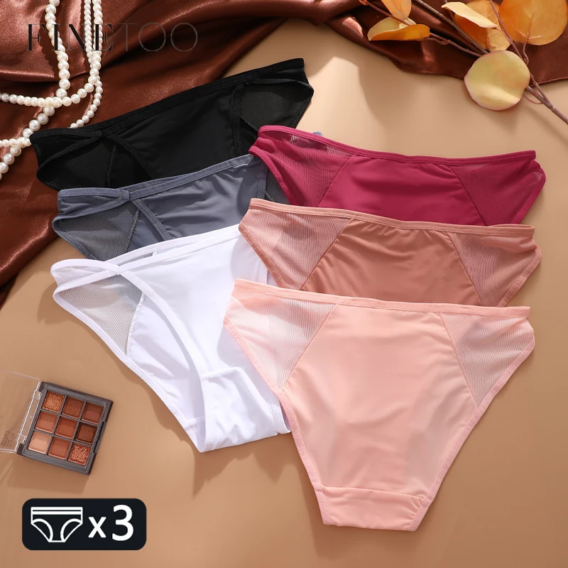 FINETOO 3Pcs Seamless Hollow Out Underwear Patchwork Lace Women\'s Panties Sexy Low Waist Female Underpants High Quality Briefs