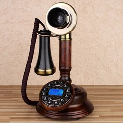 Wood Candlestick Retro Telephone Antique Phone Rotary / Button Dial,Caller ID,LCD Blue Backlit,Antique Landline Phone telefono