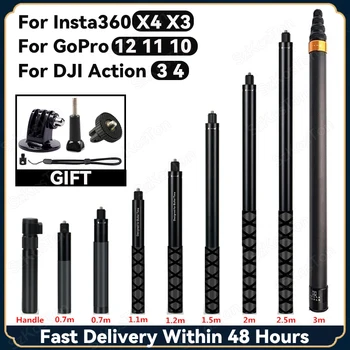 Selfie Stick For Insta 360 X4 X3 DJI Action 4 3 Go Pro 12 11 10 9 8 Sports Camera Aluminum Alloy Selfie Stick Accessories