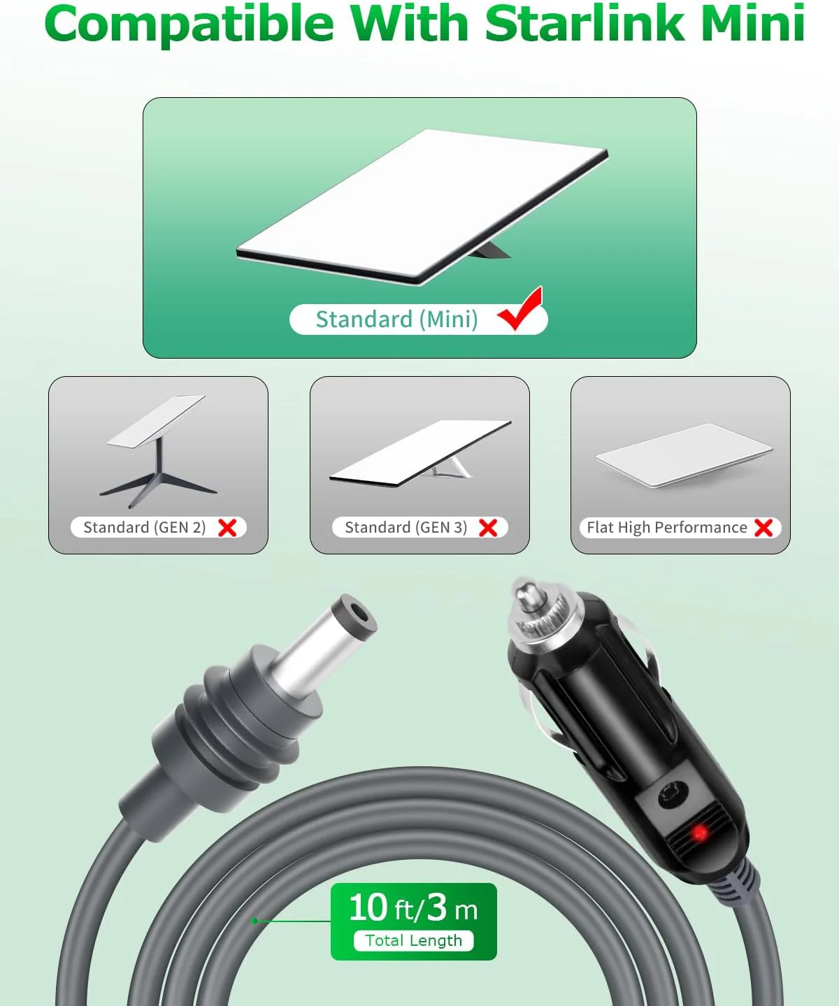 For Starlink Mini DC Power Cable Cigarette Lighter Starlink Mini Cable 12V-24V DC Car Power Cord for 18AWG Power Cord for Trucks
