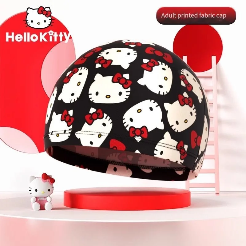 جديد مرحبا كيتي الطباعة قبعة قماش مرنة محيط الرأس الكبير الأطفال الكبار الفتيات رقيقة تنفس قبعة السباحة للماء #2