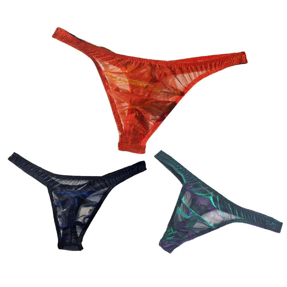 Sexy Men Briefs Bikini Thong Flash Shiny Underwear Ultra-thin Shorts Bugle Pouch Lingerie Summer Breath See Through Underpants