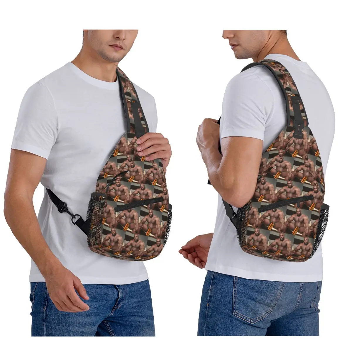 Big Dick Black Guy Meme Barry Wood Chest Bag Men Sling Crossbody Backpack Chest Bag Traveling Hiking Daypack Shoulder Bag