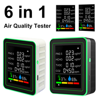 6 in 1 Air Quality Monitor CO CO2 TVOC HCHO Gas Analyzer PM2.5 PM10 AQI Formaldehyde Tester Detector Sensor for Home Office