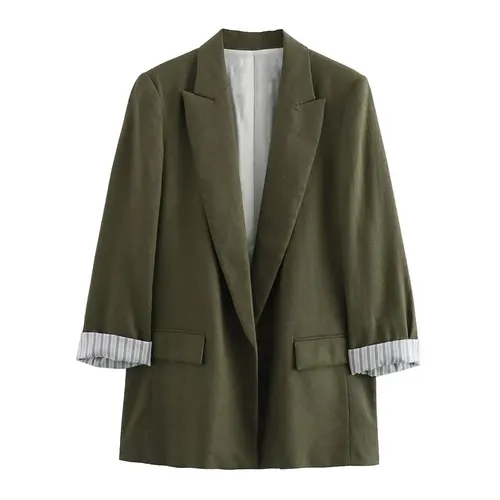 Imagen 2 del producto DUOPERI, Blazer liso a la moda para mujer, cuello con muescas, mangas largas enrolladas, trajes de negocios elegantes para oficina para mujer