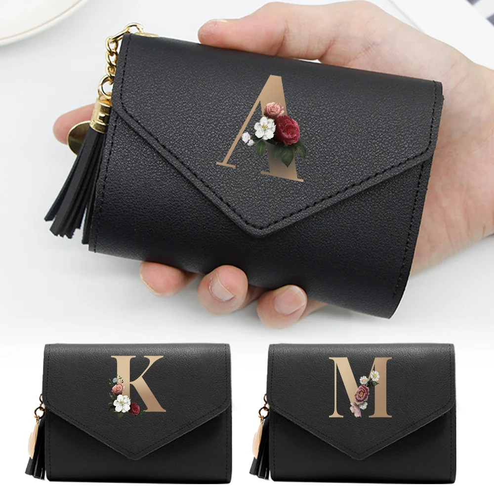 

Purse Female Mini Wallet Cute Purse Gold Letter Pattern Slim Wallet RFID Blocking Credit Card Holder Coin Pocket ID Window