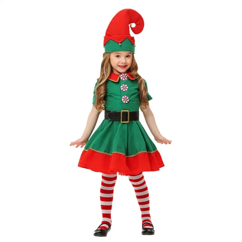 2024 natal elfo traje meninos meninas natal papai noel vestido de elfo verde para crianças adultos família combinando roupas cosplay