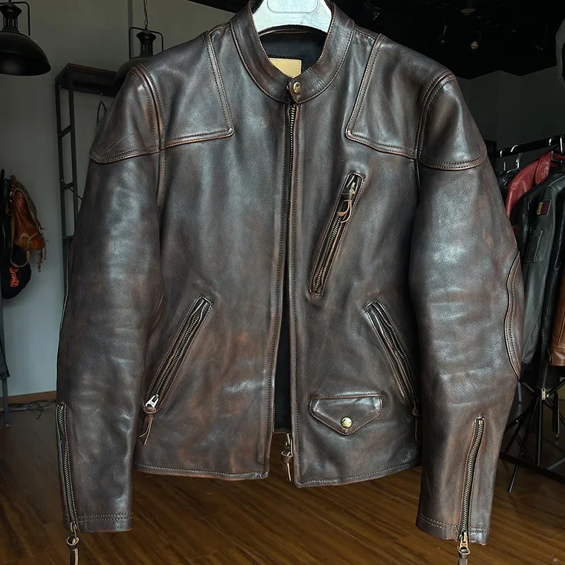 

2024 Brand Men's Luxury Horsehide Jacket Super Quality 1.8mm Thick Genuine Leather Coat Vintage Leather Cloth