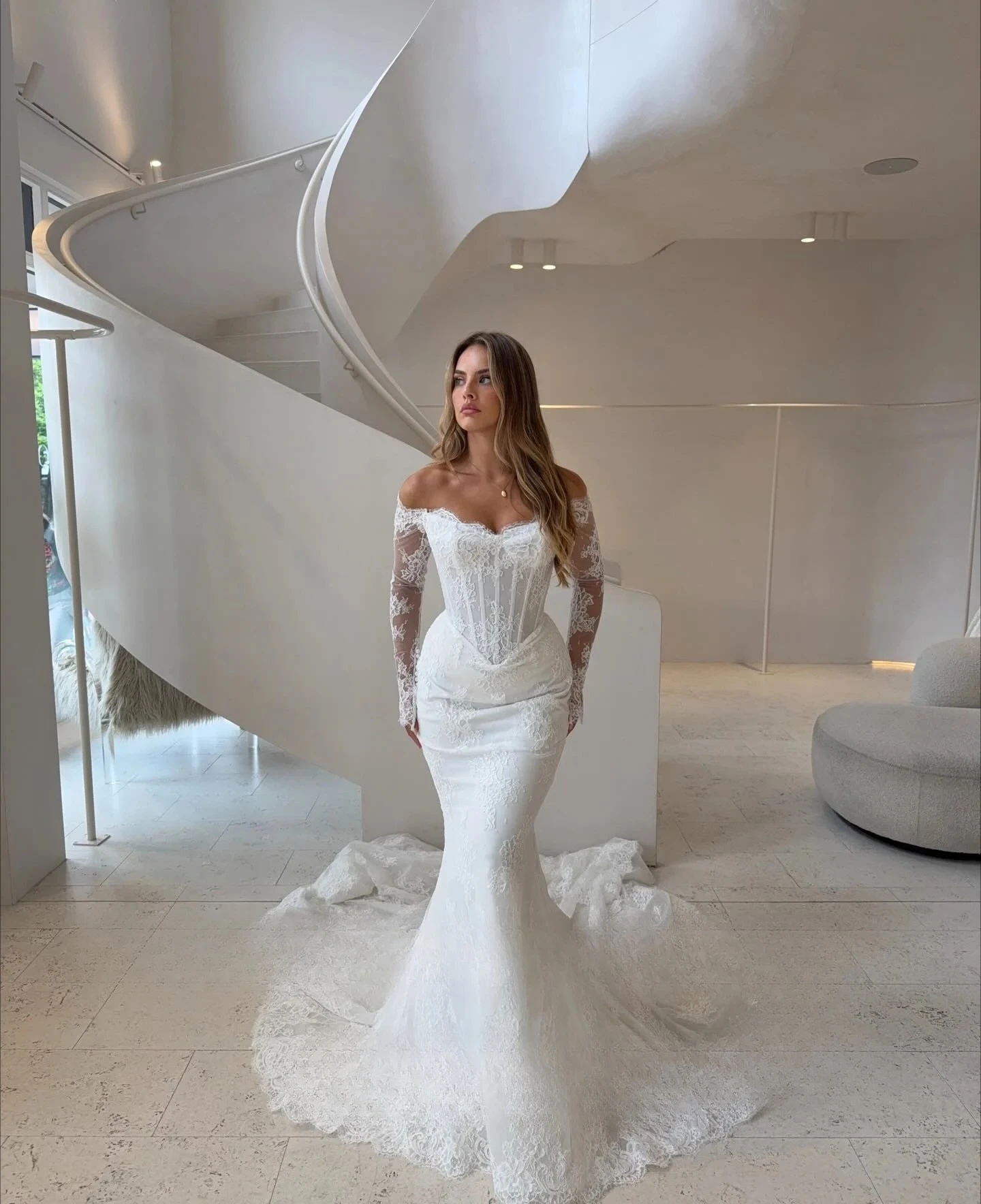 Mermaid Lace Wedding Dress Off Shoulder Long Sleeves Bride Dresses Long Bridal Gowns Vestidos De Novia Customized