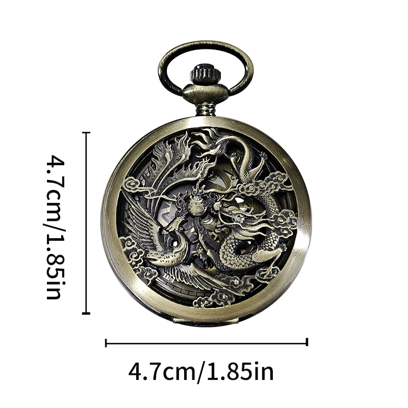 Bronze vintage mechanical pocket watch The shape of a dragon on the surface The outer ring of the back is patterned