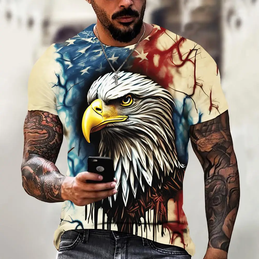 American T-Shirt Eagle Graphic Tees Men Summer Animal 3d Print T-Shirts For Men Casual Streetwear Tops Oversized Men\'s Clothing