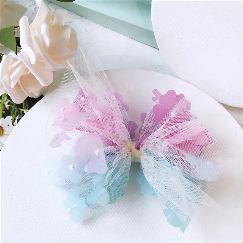 Gorgeous Gradient Five-Petal Flower Mesh Butterfly Bow for Kids Hair Accessory hair clips for girls