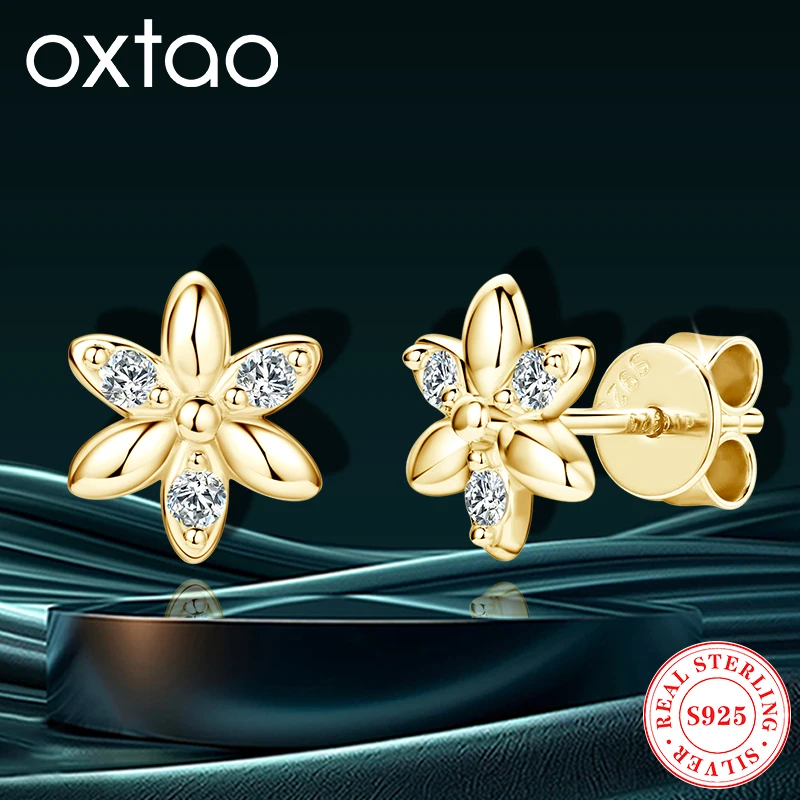 

OXATO Original 925 Silver Moissanite Stud Earrings for Women 14k Gold Plated Flower Piercing Earrings Wedding Jewelry Gift 2025
