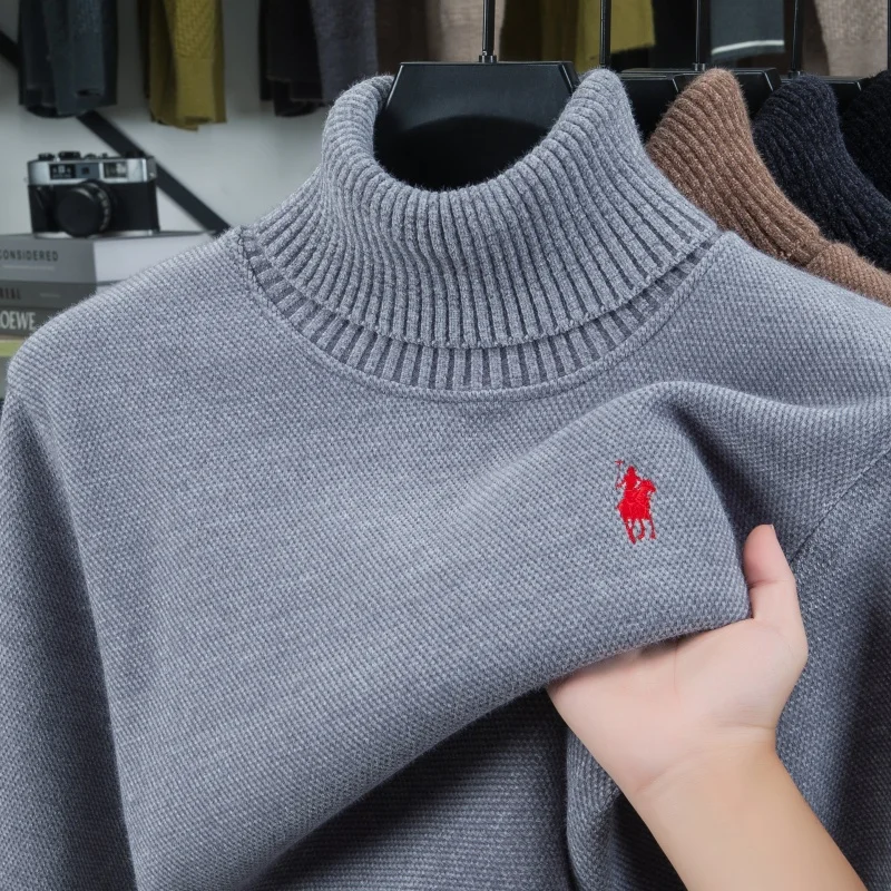 High End Brand Keep Warm Men's Pullover Knitted High Neck Comfort Casual Designer Luxury Pony Embroidery Fashion Paul Sweater
