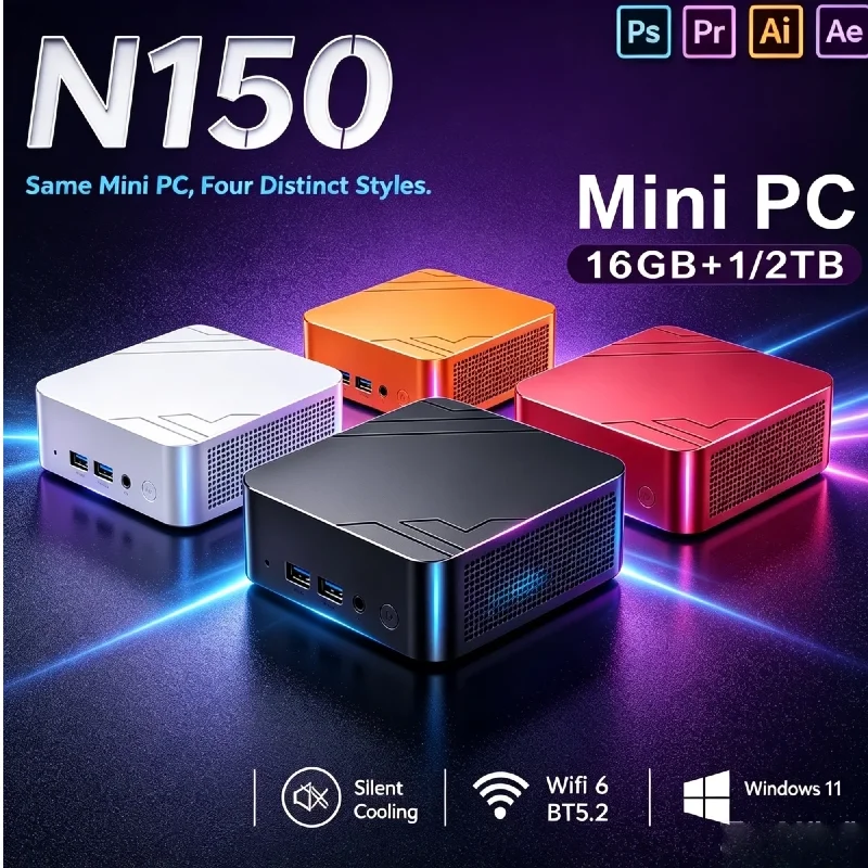 2026 Lightweight Mini PC Intel Core N150, 16GB RAM 512G-2TB SSD WiFi6 BT5.2 Smooth 4K Video Gaming PC