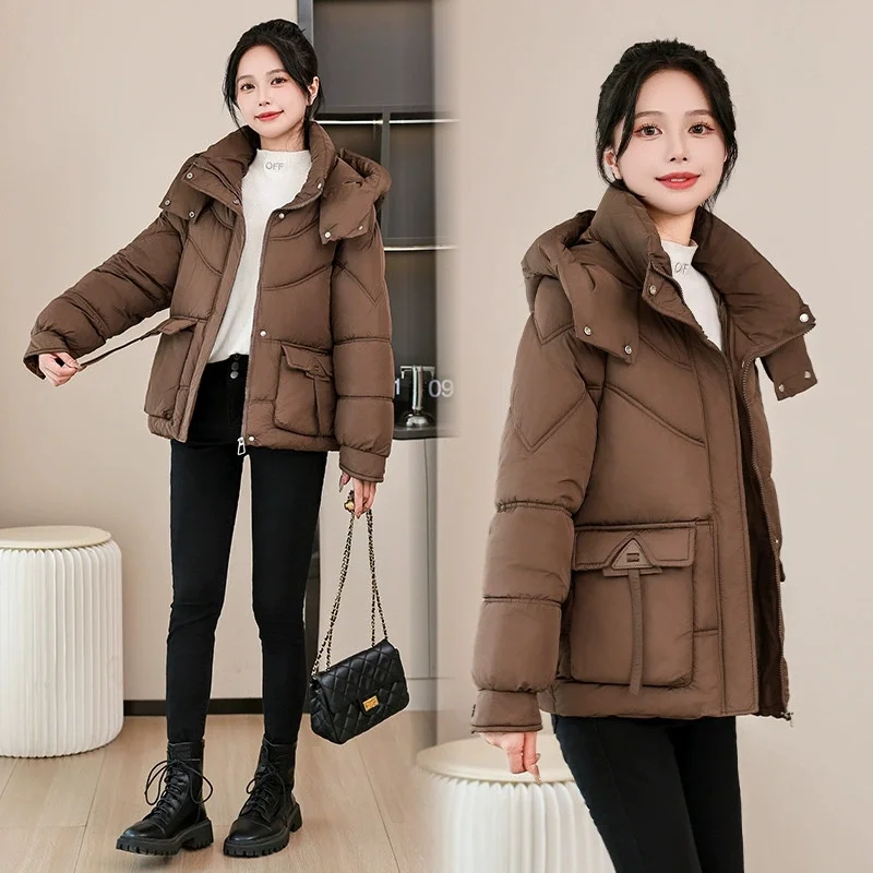 Veste d'hiver femmes 2025 nouveau Parka décontractée à capuche épais vers le bas coton rembourré Parka femme veste manteau court mince vêtements d'extérieur chauds