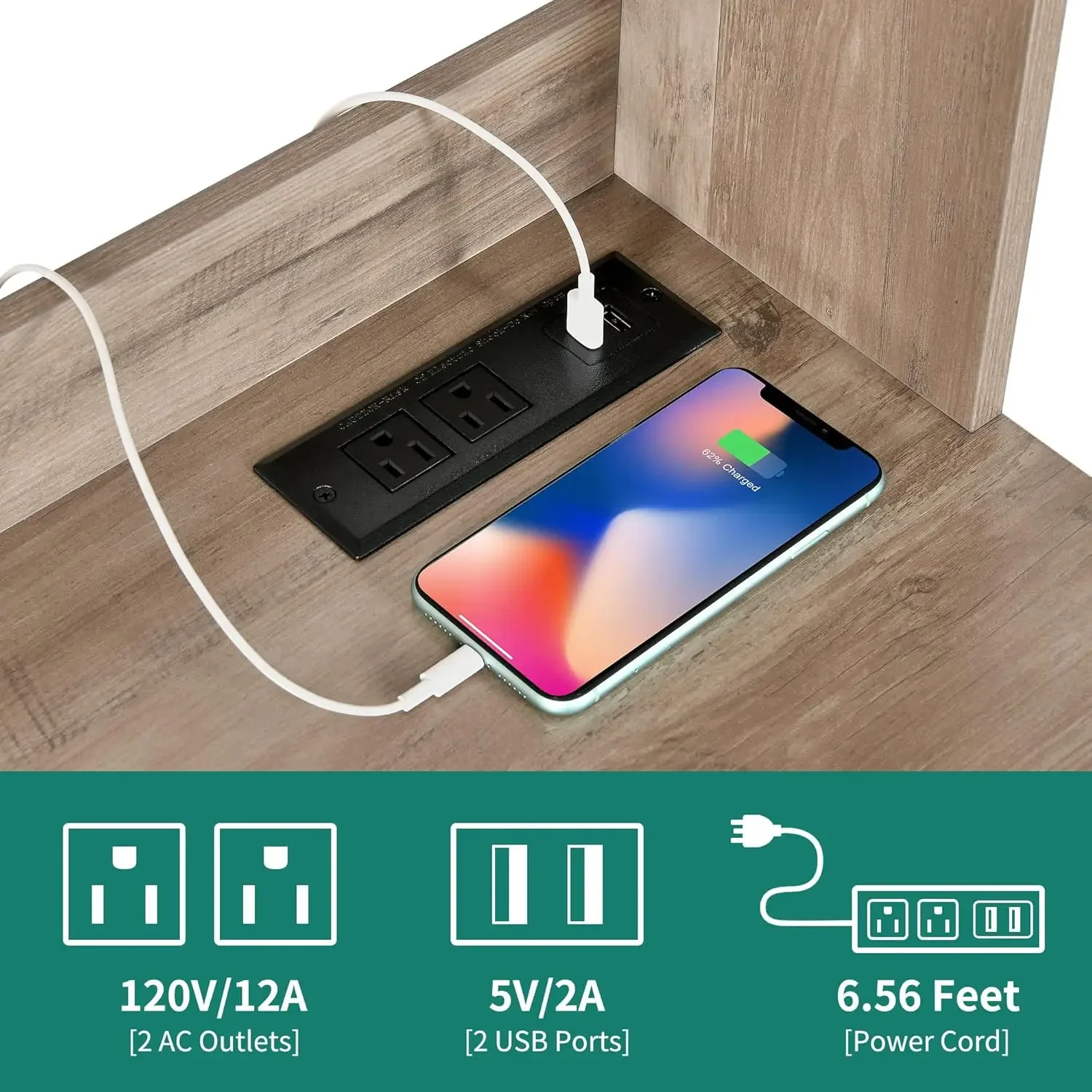 71" Farmhouse Kitchen Pantry Storage Cabinet with Power Outlet, Freestanding Hutch Cabinet