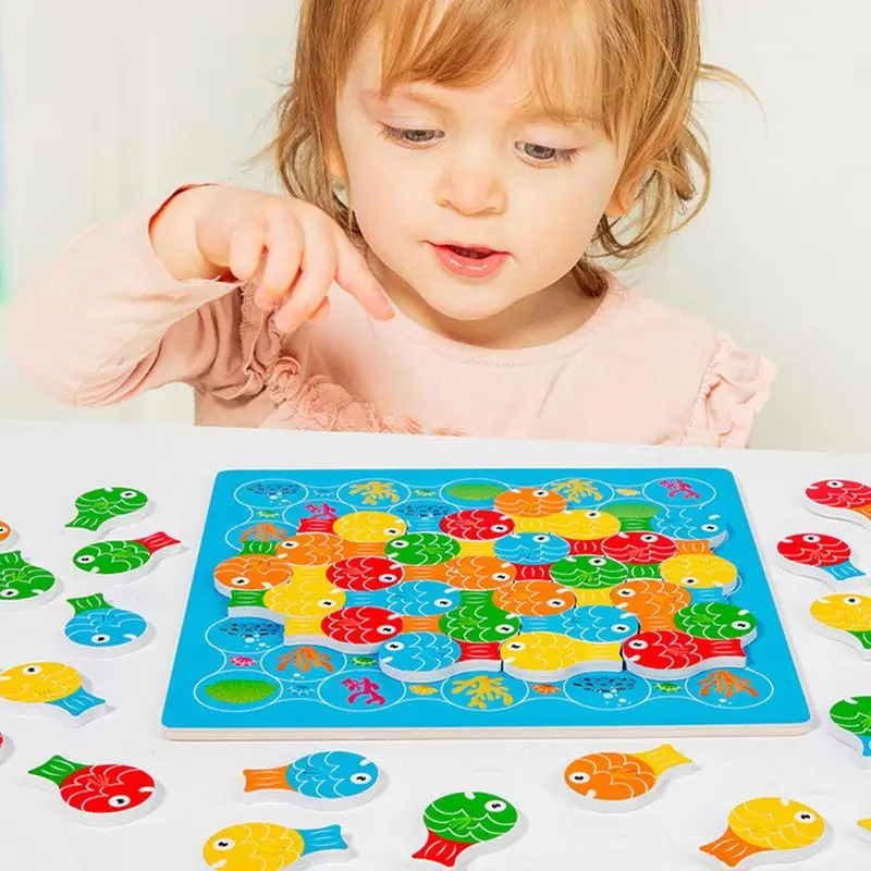 Jogo de tabuleiro de madeira para crianças, pequenos peixes combinando, montessori, aprendizagem precoce, brinquedos educativos, presentes para crianças