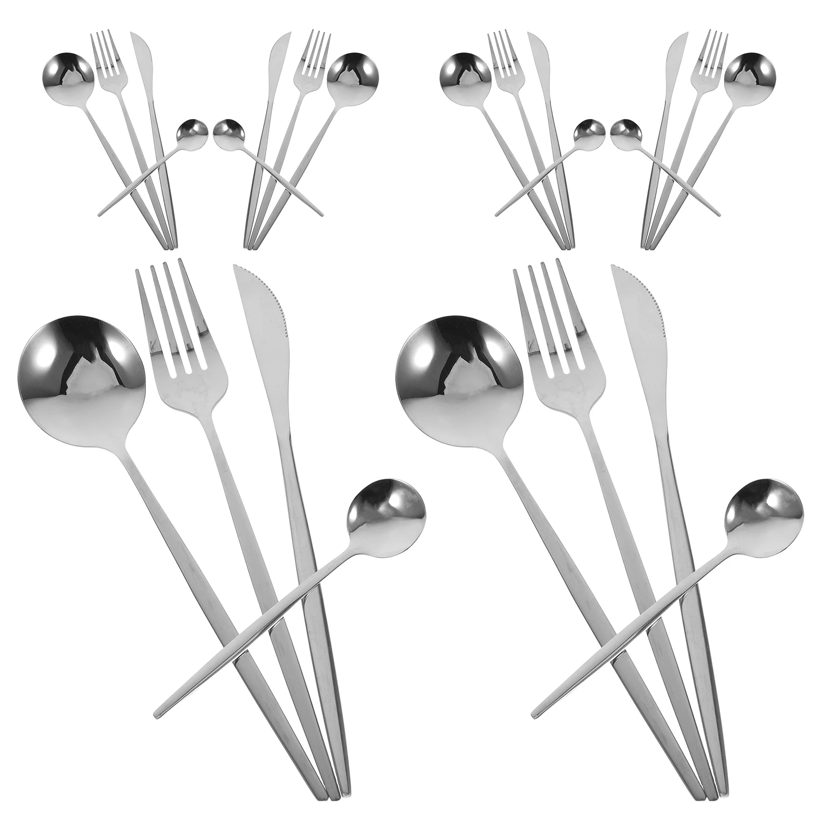 

6 Sets Stainless Steel Cutlery Serving Spoon Dinnerware Chopsticks Forks Silver and Spoons Culinary Decorating