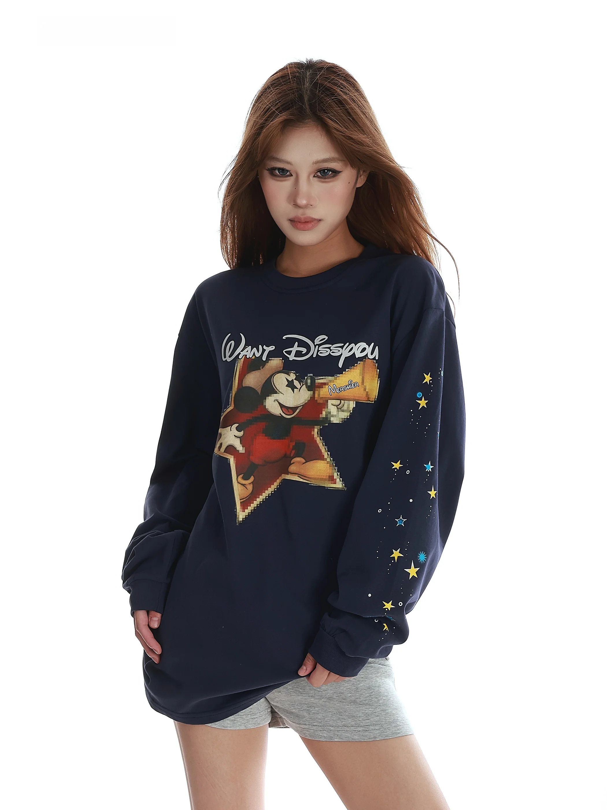 

Женская футболка свободного кроя с длинным рукавом и круглым вырезом, повседневная, весенняя, модная, с принтом, удобная, дышащая, хлопковая.