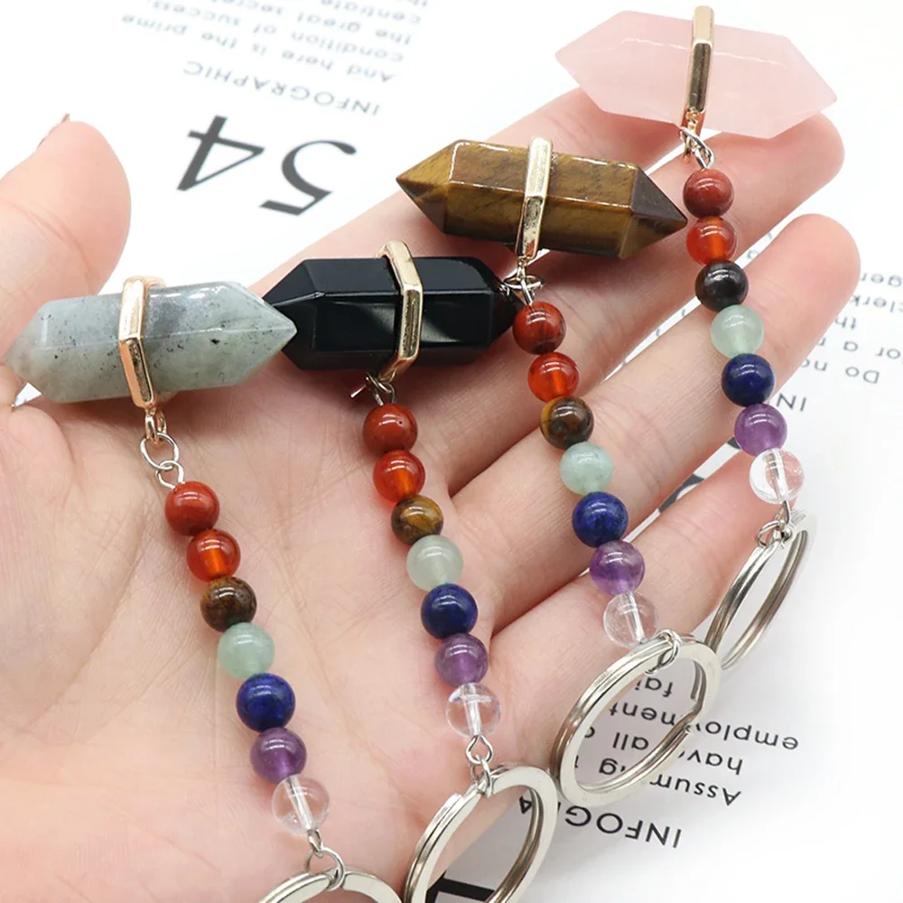 5PCS Wholesale Natural Stone 7 Chakras Keychain Bag Buckle Hanging Ornament Reiki Healing Decor Jewelry Charm Gift Accessories