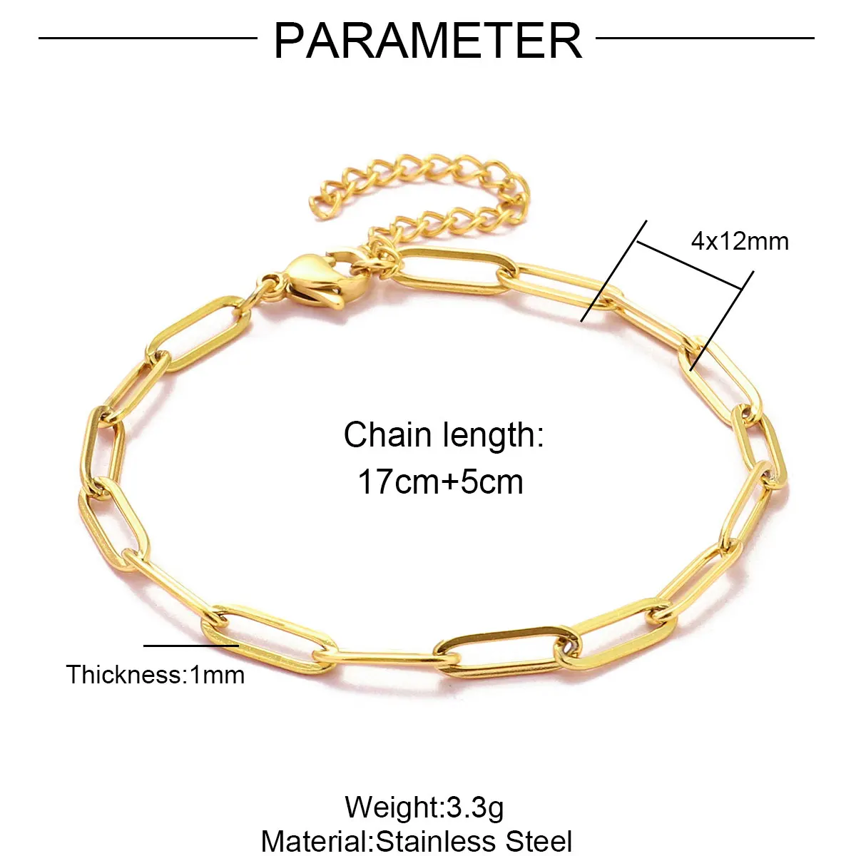 5 stks/partij 17-22 cm Nooit Vervagen Rvs Paperclip Cross Link Chain Armband Vrouwen Handgemaakte DIY Charm sieraden Maken