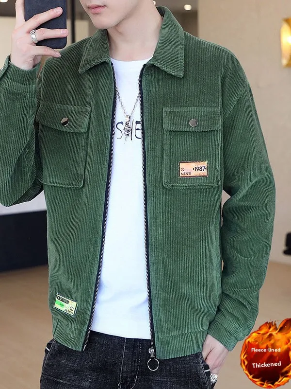 

American Sle Men's Corduroy Jaet Thiened Fce Loose Fit Turn-down Collar Spring Autumn Winter Casual Faion Coat
