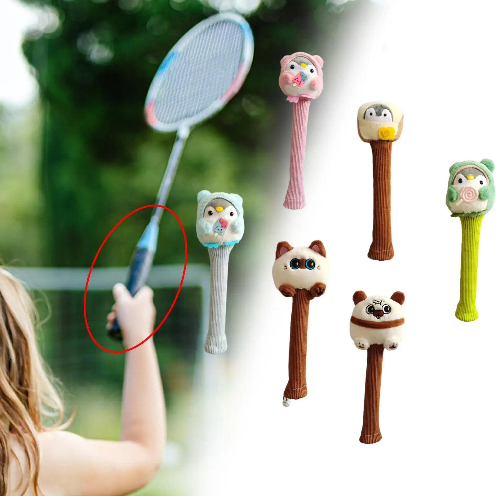Badminton Racket Handle Cover, Decorative Stuffed Animal Doll Racket Grip, Non Slip Grip Protector, Badminton Accessories