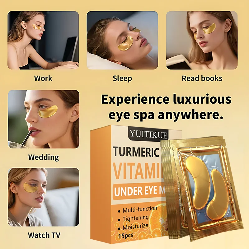 YUITIKUE Kurkuma-Augenmaske mit Vitamin C, multifunktional, straffend, feuchtigkeitsspendend, 15-teilig