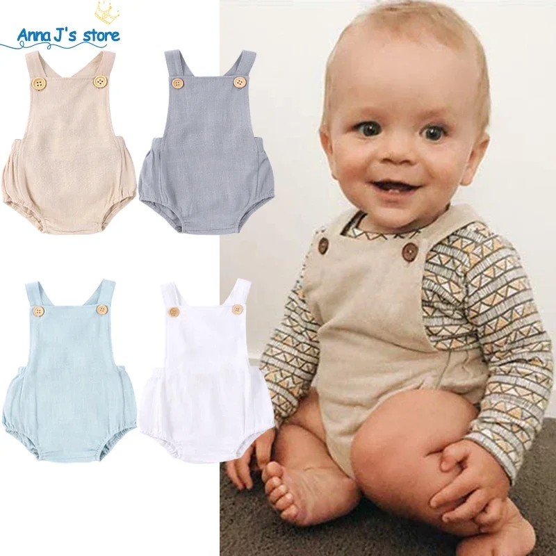 Baby Boy Onesie Girls Rompers Solid Cotton Infant Romper Newborn Playsuit Summer Fashion Strap Sleeveless Jumpsuits Baby Clothes