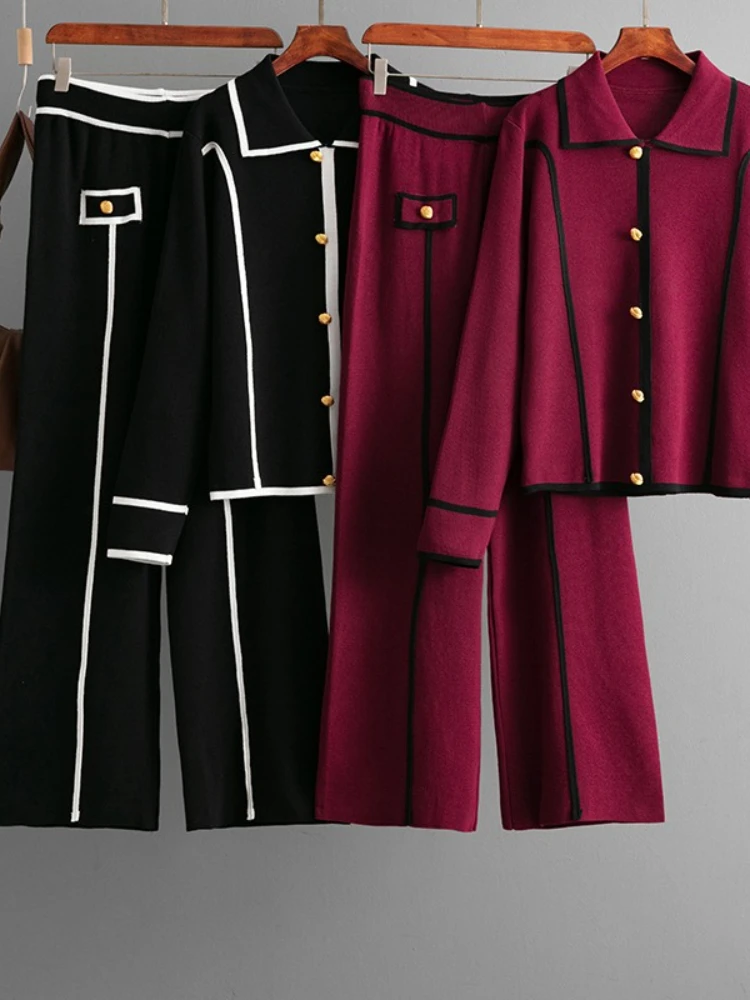 

Новый осенне-зимний женский комплект, модные однобортные повседневные топы, спортивный костюм и широкие брюки, женские комплекты из двух предметов