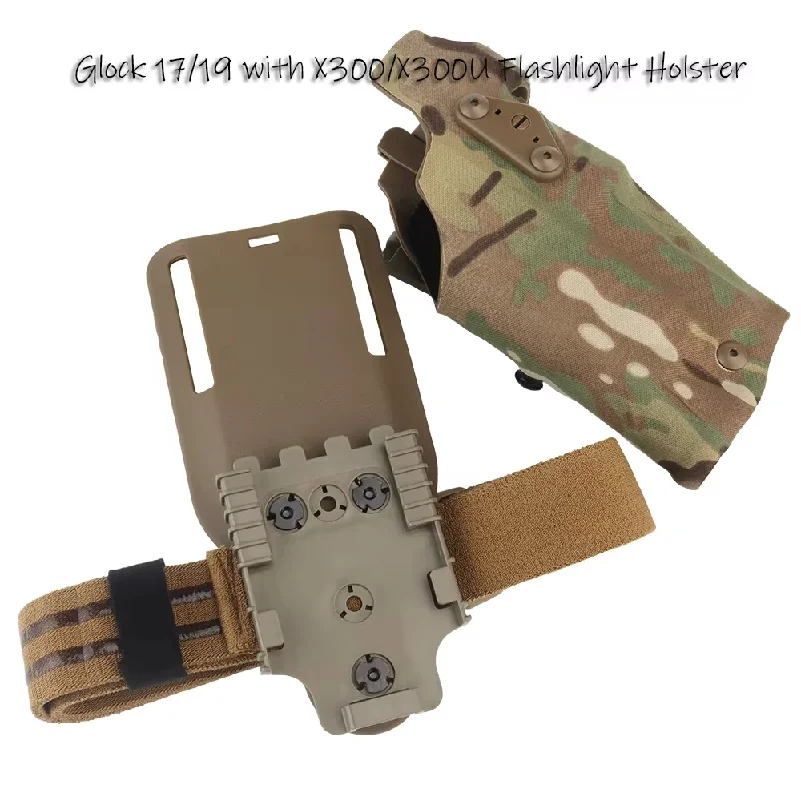Tactical Pistol Holster for Glock 17/19 with X300/X300U Flashlight Airsoft -832 ALS Quick Release Leggings Holster