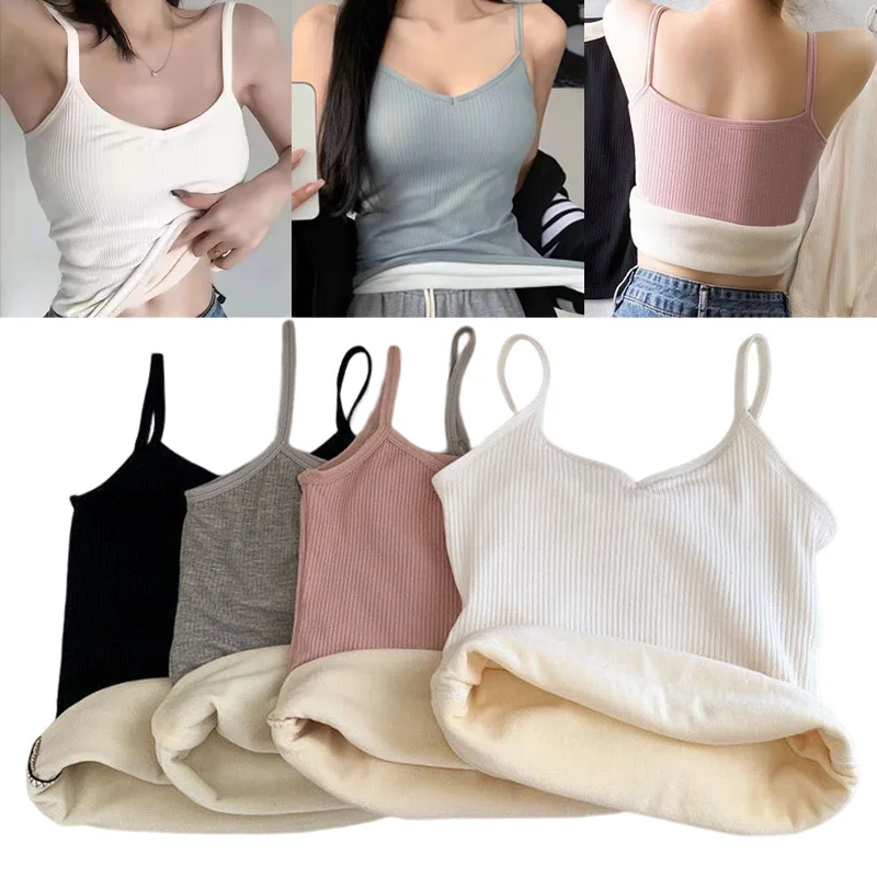 Winter Velvet Undershirt Women Thermal Underwear Camisole Thicken Warm Sling Base Vest Top Suspenders Sleeveless Bottoming