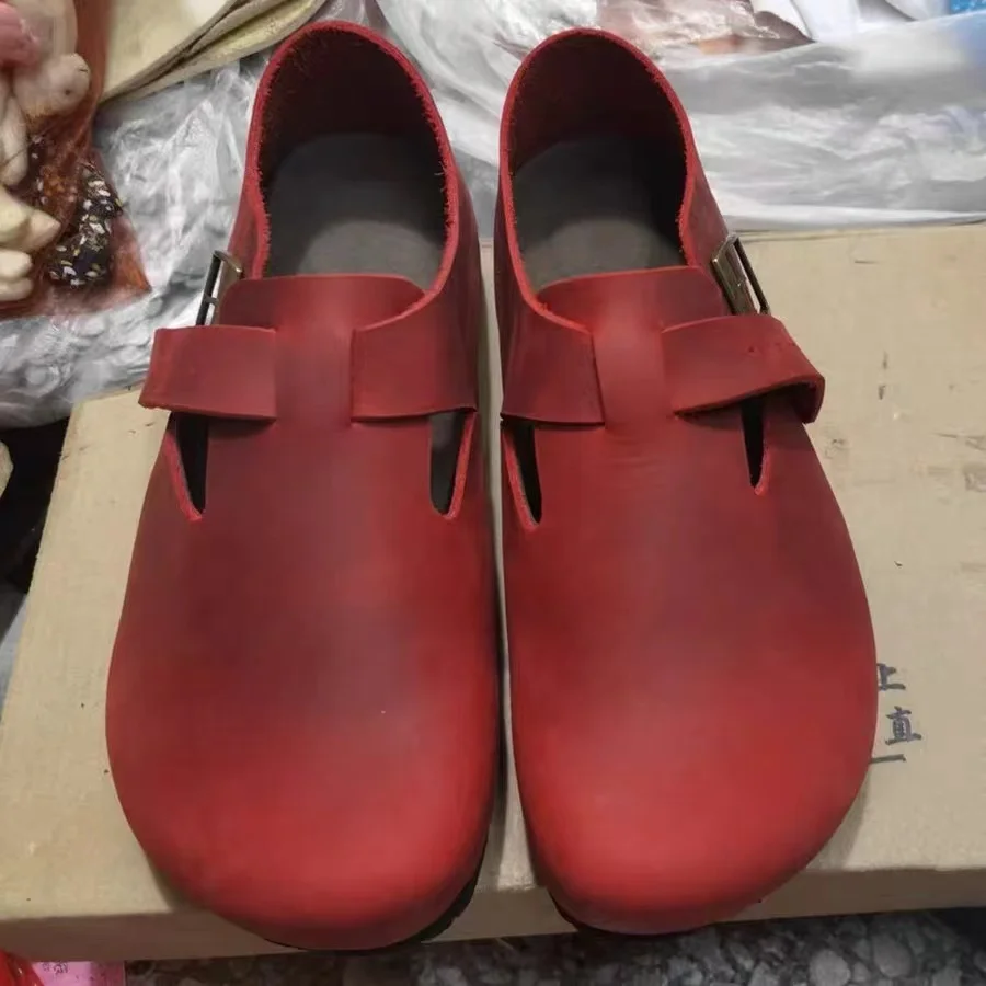 Careaymade Retro Leather Big Head Shoes Brown 43 4