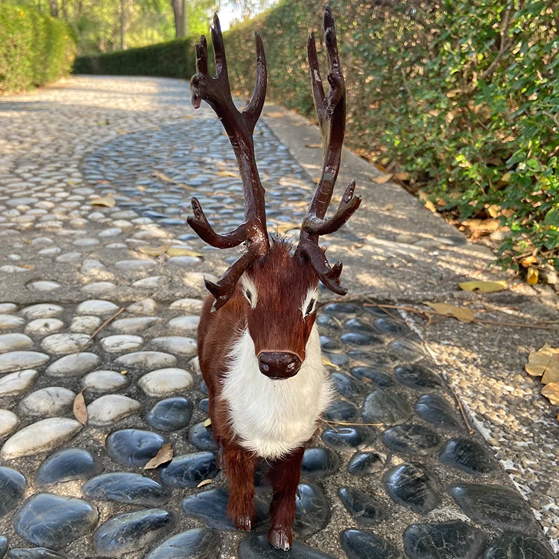 Symulowany pluszowy renifer, zabawka, prezent na Nowy Rok i Boże Narodzenie, urocza lalka zwierzątko, dekoracja domu, ozdoba z prawdziwych włosów.