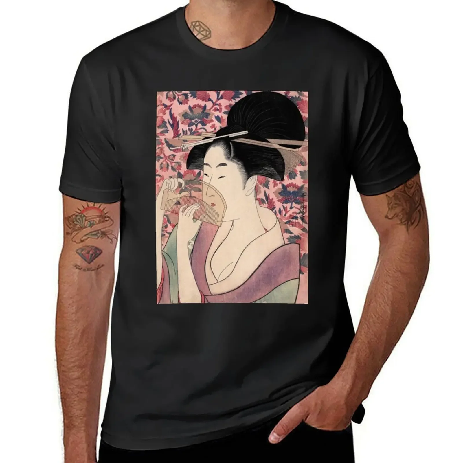 Japanese Geisha Holding a Comb by Kitagawa Utamaro T-Shirt cute tops boys whites sweat vintage Men's t-shirt