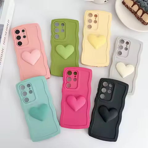 Love Heart Wavy Soft TPU Case For Samsung Galaxy S23 S21 S20 FE S24 S22 Ultra Plus + A55 A35 A25 A15 A54 A53 A34 5G A05 A05s