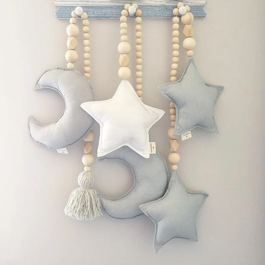 

Wooden Beads Hanging Ornament Crescent Wall Nursery Decor Room Decorations