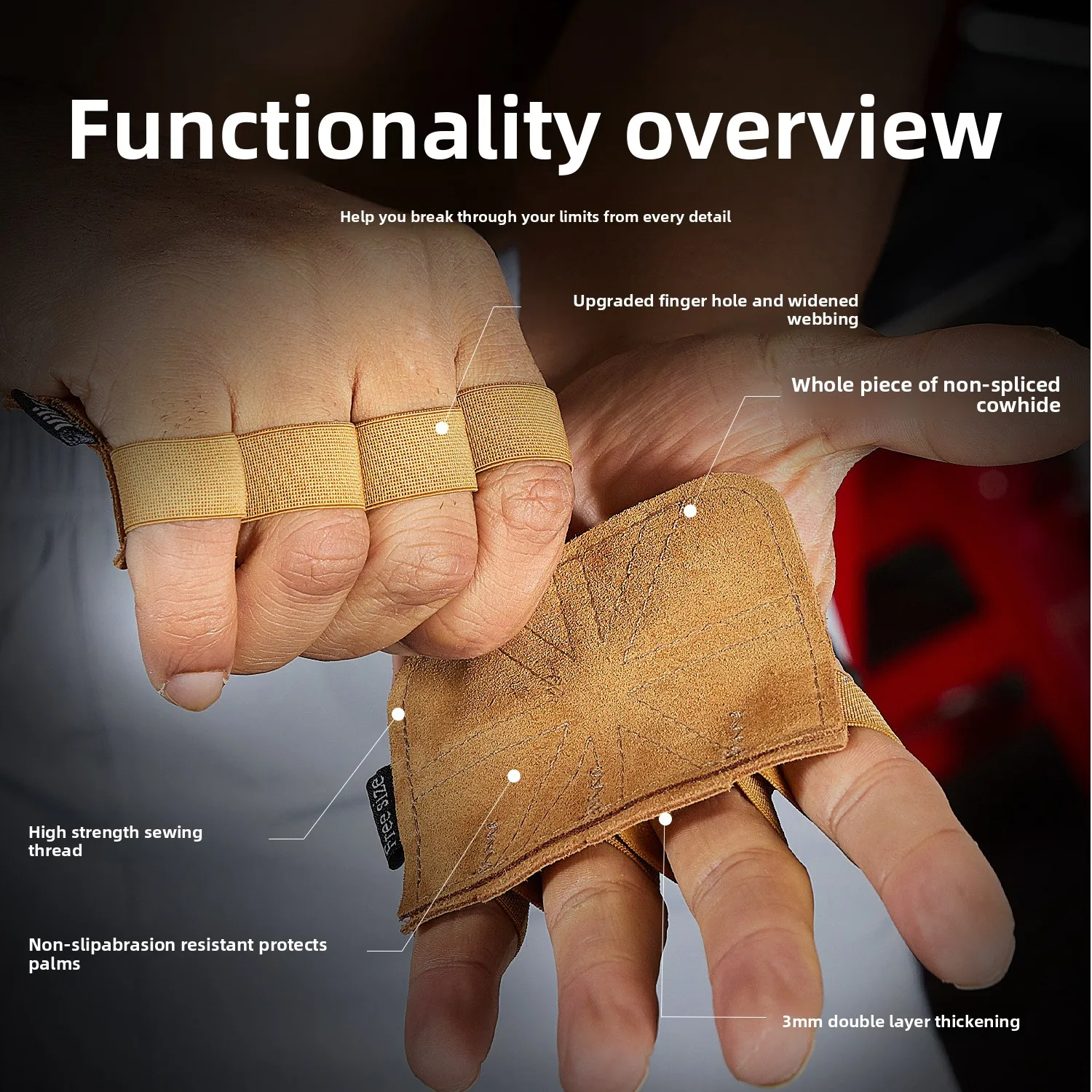 Sports Fitness Non-slip Palm Guard Strength Training Gloves Cowhide Palm Guard Pull-up Weightlifting Power Belt Deadlift
