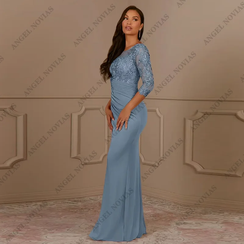 Vestido de noche de satén con lentejuelas, traje elegante de sirena/trompeta, cuello de joya brillante, longitud hasta el suelo, invitados de boda, madre de la novia