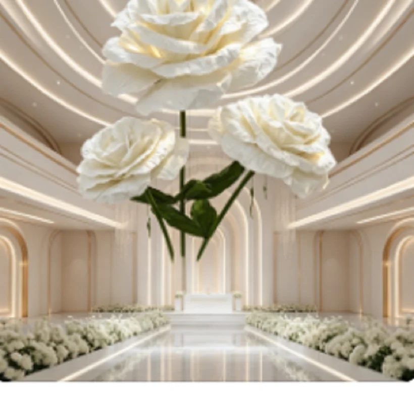 3Pcs Artificial Rose Paper Flowers Wedding Decoration Road Guide Rose Flower Stands Event Backdrop Decor for Parties And Events